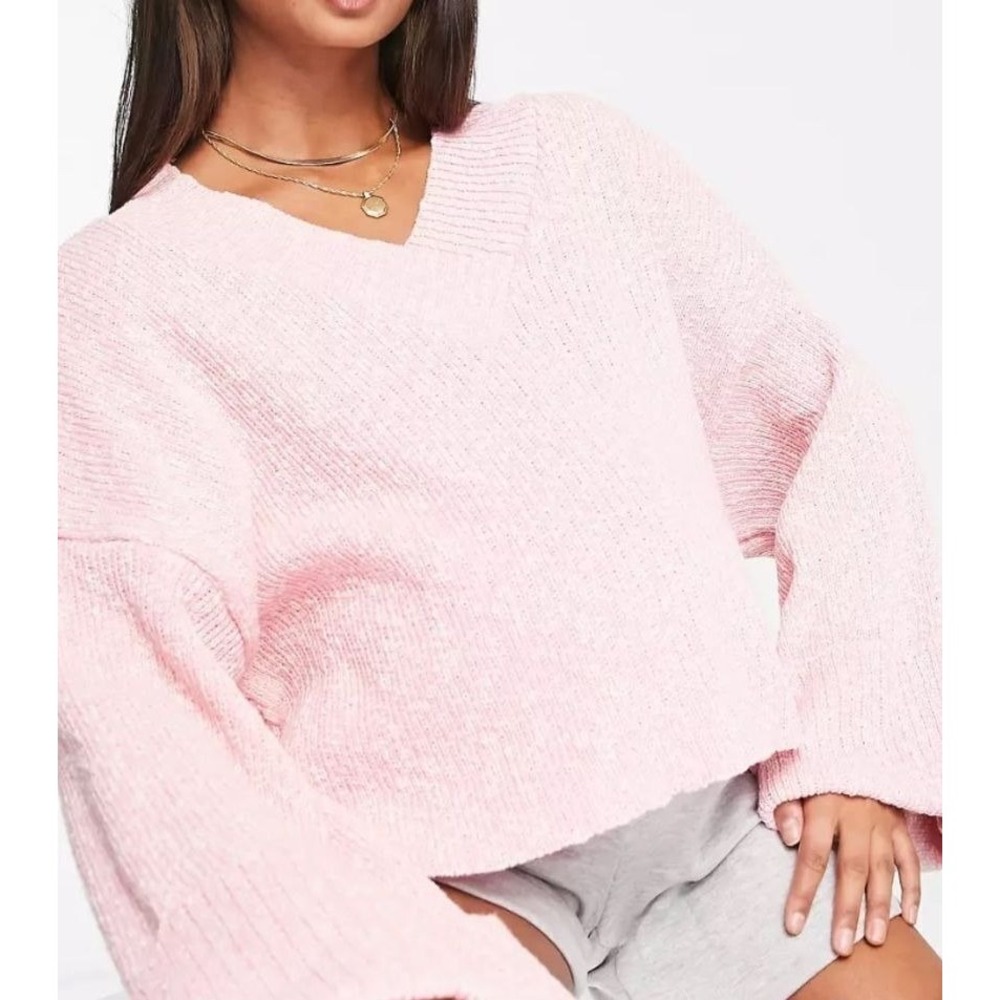 ASOS Design Maternity V-Neck Jumper Turned Back Cuffs in Pink Size 6 NWT - Picture 2 of 7